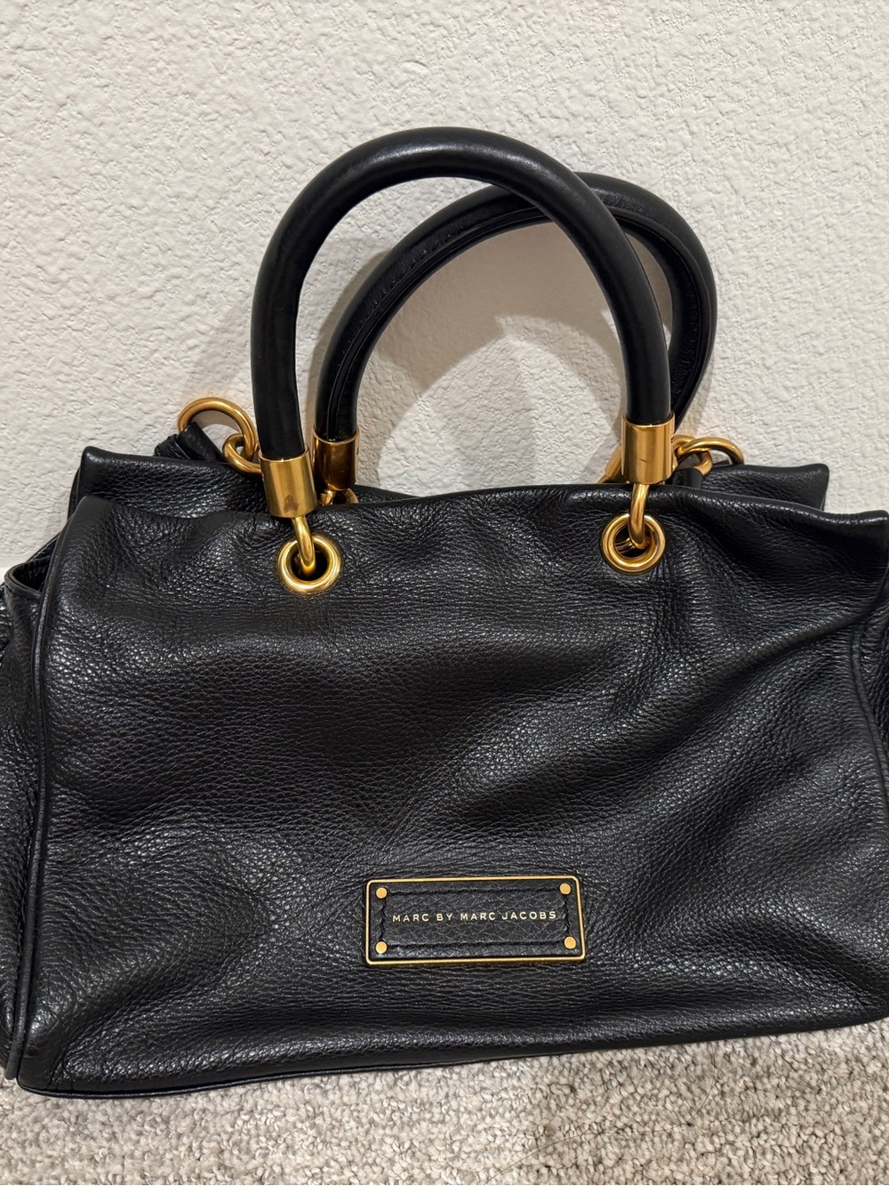 Marc by Marc Jacobs Black Leather Satchel with Gold Hardware Accents